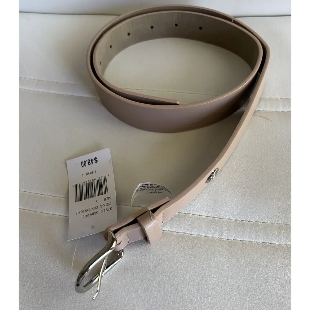 Steve Madden Women's Small Chocolate Brown Faux Leather Belt Silver Buckle NWT